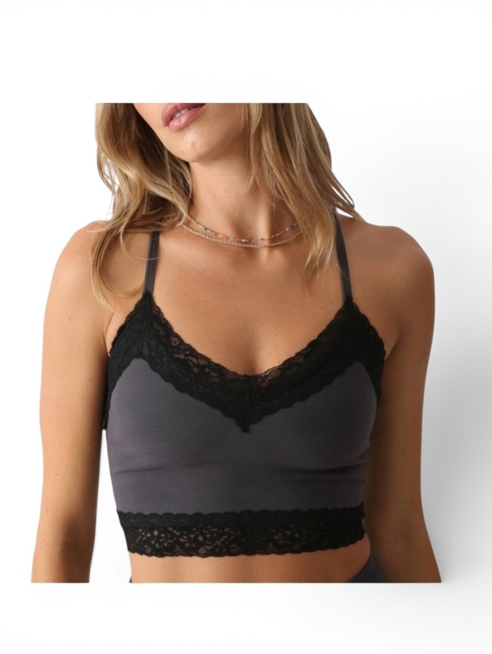 🆕️ Electric & Rose Grey Bralette with Black Lace Trim Womens XL